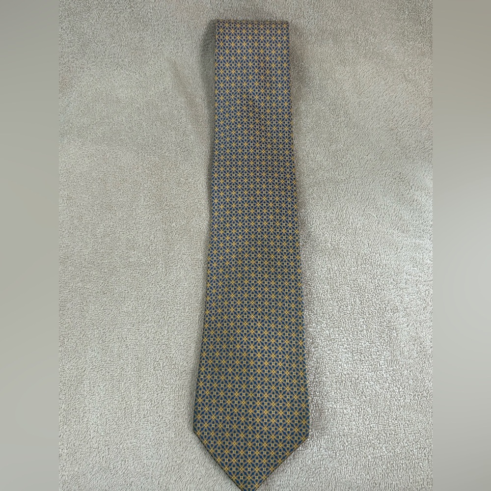 Stefano Ricci Men’s 100% Pure Silk Geometric Blue Gold Necktie 63” Made In Italy
